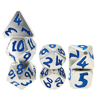 Luxe 7 Stuks Set Stevig Voor Dungeon And Dragon Hand Gieten Polyhedrale Dobbelstenen Zilver Blauw Voor Rpg En Dnd Game