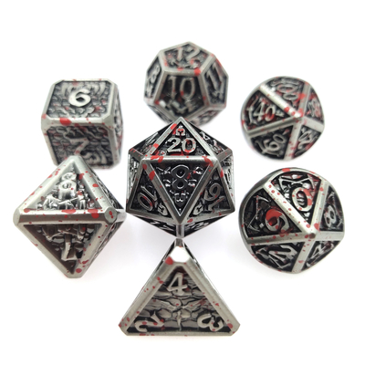 Handgemaakte metalen veelvlakkige dobbelstenen set voor Rpg-spellen zilver en zwart