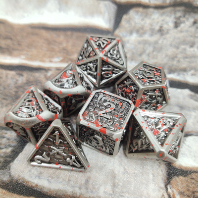 Handgemaakte metalen veelvlakkige dobbelstenen set voor Rpg-spellen zilver en zwart