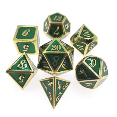 Het buitensporige Metaal dobbelt Vastgestelde Antislijtage het 7 Stukgokken Polyhedral Groene Jonge zeug van de Reeksslijtage dobbelt