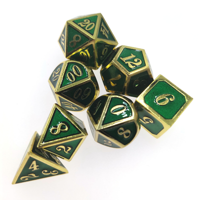 Het buitensporige Metaal dobbelt Vastgestelde Antislijtage het 7 Stukgokken Polyhedral Groene Jonge zeug van de Reeksslijtage dobbelt