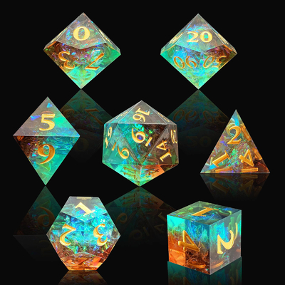 Gepersonaliseerde Sharp Resin Dice Set Multi Color Dragon And Dungeon DND#RPG