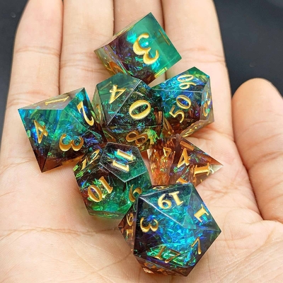 Gepersonaliseerde Sharp Resin Dice Set Multi Color Dragon And Dungeon DND#RPG