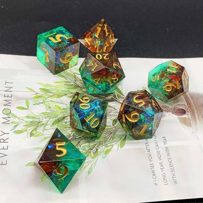 Gepersonaliseerde Sharp Resin Dice Set Multi Color Dragon And Dungeon DND#RPG