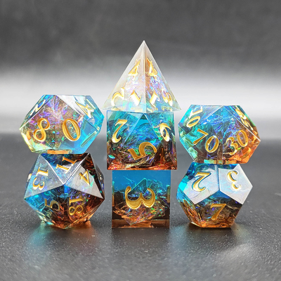 Gepersonaliseerde Sharp Resin Dice Set Multi Color Dragon And Dungeon DND#RPG