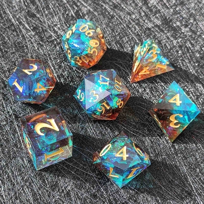 Gepersonaliseerde Sharp Resin Dice Set Multi Color Dragon And Dungeon DND#RPG