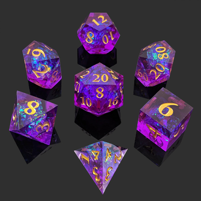 Purple Resin Dice 7PCS DND Dragon And Dungeon Polyhedron scherp rand