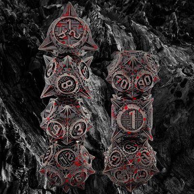 Bloodstarial Meteor Metal Dice Set D8 RPG Draak en Dungeon