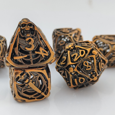 Skull Metal Hollow Dice Set DND Dungeons And Dragons Polyhedraal RPG Hollow Digital