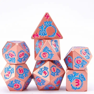 Multifasetteed massief metaal dobbelstenen set DND RPG kleurrijke vliegende draak Crucho bordspel