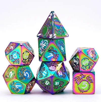 Multifasetteed massief metaal dobbelstenen set DND RPG kleurrijke vliegende draak Crucho bordspel