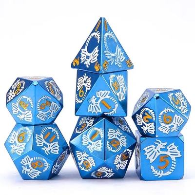 Multifasetteed massief metaal dobbelstenen set DND RPG kleurrijke vliegende draak Crucho bordspel