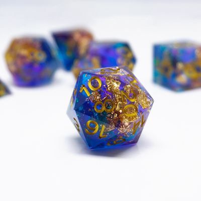 Blauw goud folie hars dobbelstenen set aangepast verschillende kleuren#Rpg#Dnd#Coc