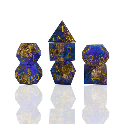 Blauw goud folie hars dobbelstenen set aangepast verschillende kleuren#Rpg#Dnd#Coc