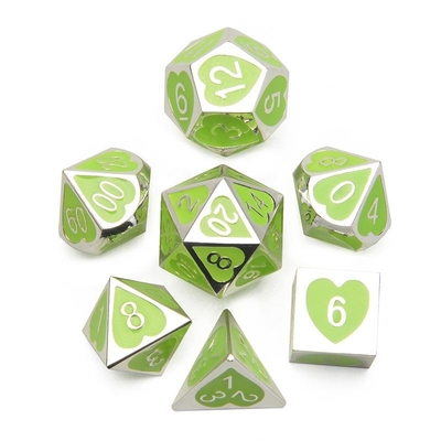 Green Peach Heart Metal Multi -Flag RPG Dice Set Dnd Coc Luxe stijl