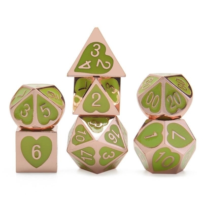 Green Peach Heart Metal Multi -Flag RPG Dice Set Dnd Coc Luxe stijl