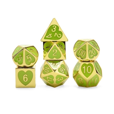 Green Peach Heart Metal Multi -Flag RPG Dice Set Dnd Coc Luxe stijl