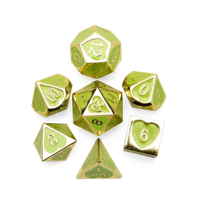 Green Peach Heart Metal Multi -Flag RPG Dice Set Dnd Coc Luxe stijl