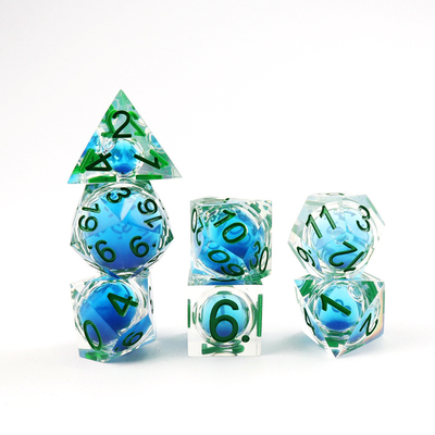 Transparante blauwe vloeibare natuurlijke hars desktop spel dobbelstenen set dnd dobbelstenen