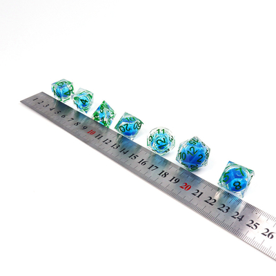 Transparante blauwe vloeibare natuurlijke hars desktop spel dobbelstenen set dnd dobbelstenen