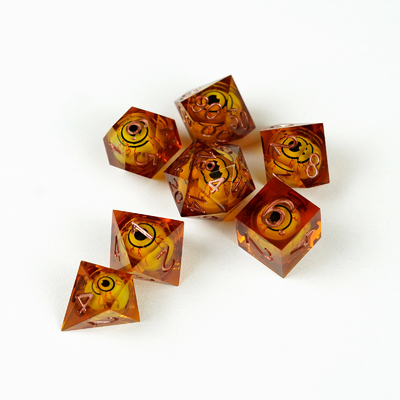 Blijf tot laat op. Oog plus gele hars desktop spel dobbelstenen set.
