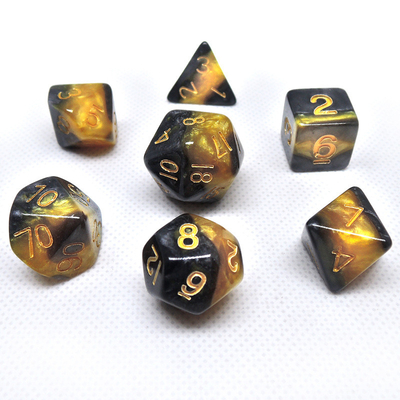 Geel en zwart marmer hars RPG dobbelstenen Desktop spel dobbelstenen set