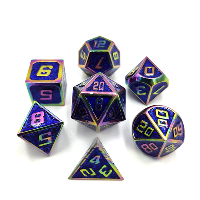 Flash Powder Metal Multi Face Role Spelende dobbelstenen Set Blauw karakter