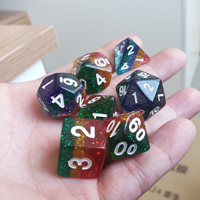 Shin Golden Powder Rainbow Resin Boarding Dice Set Dragon en Dungeon