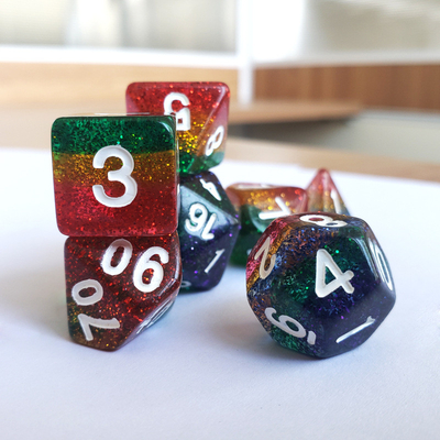 Shin Golden Powder Rainbow Resin Boarding Dice Set Dragon en Dungeon