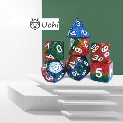 Shin Golden Powder Rainbow Resin Boarding Dice Set Dragon en Dungeon