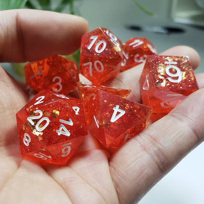Pixel Pomegranate Red Crystal Resin Boarding Dice Set dnd dice
