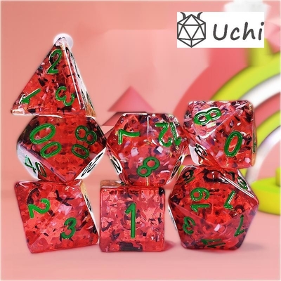 Rode granaatappel Sequins Hars Boarding Dice Set en dobbelstenen