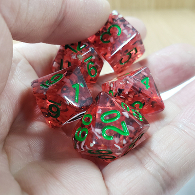 Rode granaatappel Sequins Hars Boarding Dice Set en dobbelstenen
