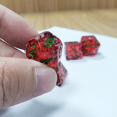 Rode granaatappel Sequins Hars Boarding Dice Set en dobbelstenen