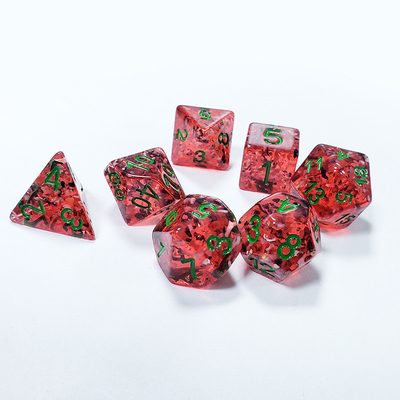 Rode granaatappel Sequins Hars Boarding Dice Set en dobbelstenen