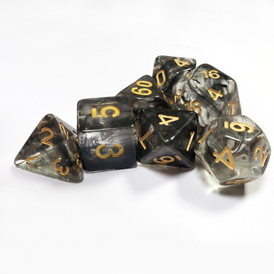 Zwart rookkristal Hars Boarding Dice Set dnd Dice