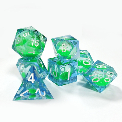 Groen vloeibaar stromend zand Hars multi-noodle tablet spel dobbelstenen set dnd dobbelstenen