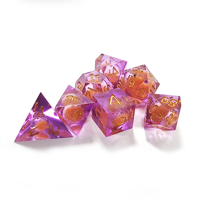 Oranje stromend zand Paarse kristalhars Polyhedraal dobbelstenen Multi Noodle Tablet Game dobbelstenen set