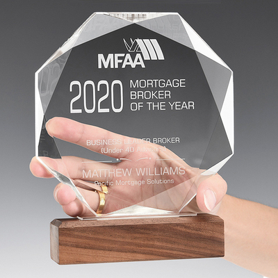 Houten basis aangepaste hars trofeeën gepersonaliseerde kristal trofee