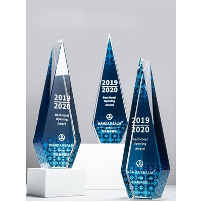 Blauw kristal hars trofee helder slijtage - resistent op maat