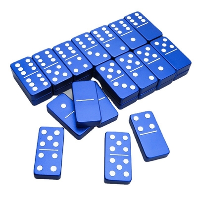 Double 6 Six Metal Domino Set met 28 Giant Aluminium Alloy Domino Blocks Laser Printed Desktop Game