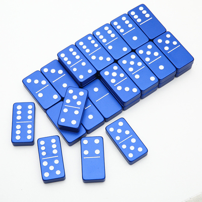 Double 6 Six Metal Domino Set met 28 Giant Aluminium Alloy Domino Blocks Laser Printed Desktop Game