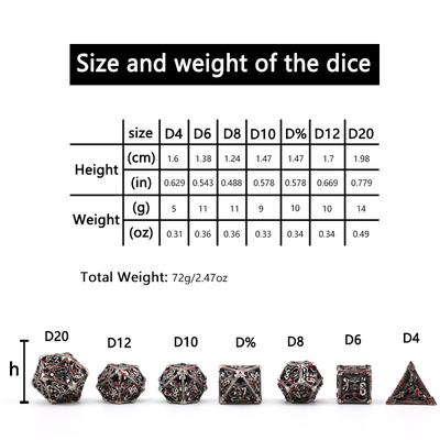Holle metalen dobbelstenen set polyhedron custom dobbelstenen draak en draak dobbelstenen bordspel