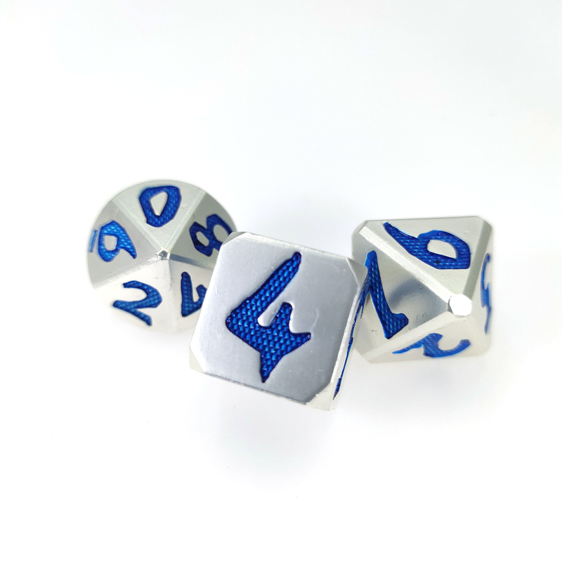Dobbelt hand Gesneden DND met Uitstekende Giftdoos die Blauwe Zilveren Polyhedral verpakken Reeksen voor Rpg-Spel