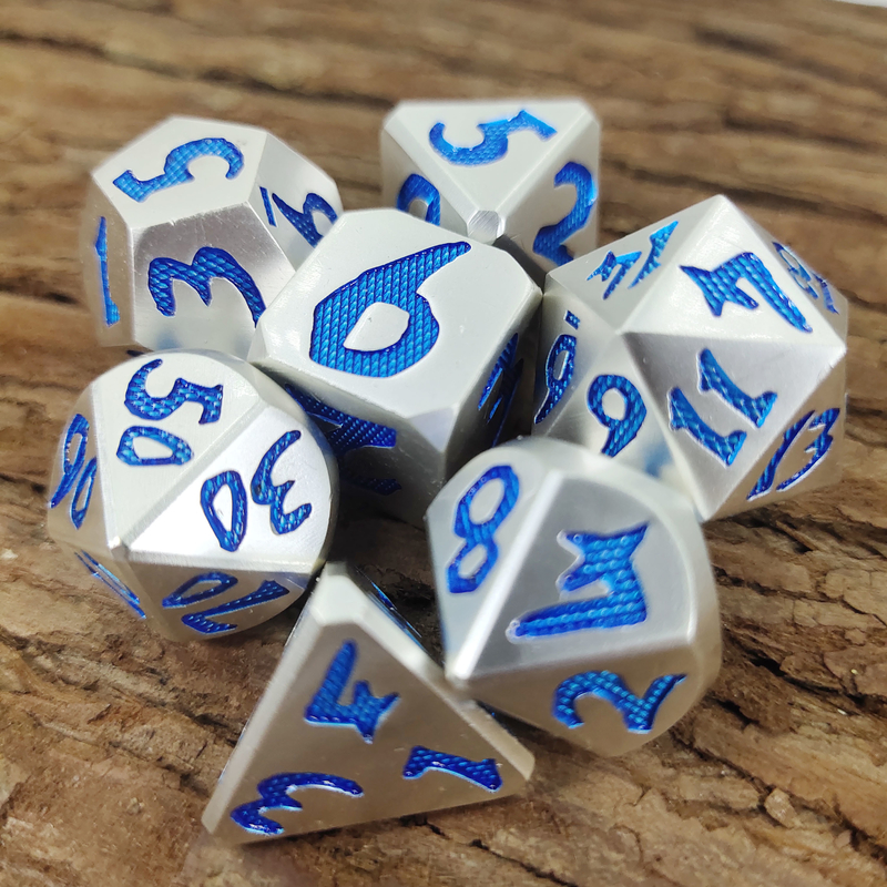Luxe 7 Stuks Set Stevig Voor Dungeon And Dragon Hand Gieten Polyhedrale Dobbelstenen Zilver Blauw Voor Rpg En Dnd Game