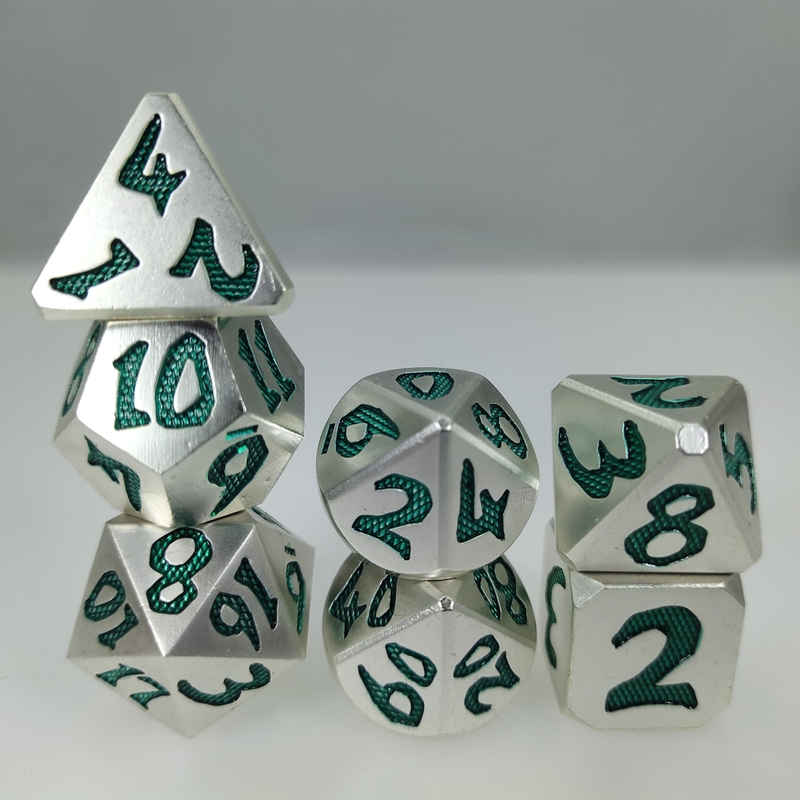 Lichtgewicht voor Inzameling Rpg dobbel Vastgesteld Groen Zilveren Metaal het Draagbare Unieke Metaal Spel voor Dnd dobbelt