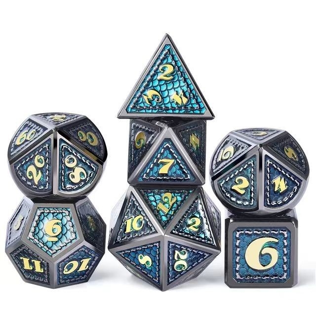 Dragon Scale Solid Metal Dice Set Multi Color DND RPG Helder Kleuren