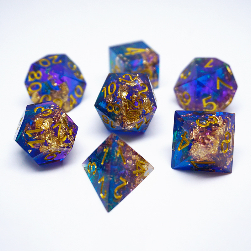 Blauw goud folie hars dobbelstenen set aangepast verschillende kleuren#Rpg#Dnd#Coc