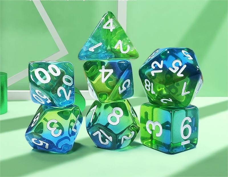 Muntgroen kristal natuurhars veelzijdig bordspel dobbelstenen set Dragon and Dungeon