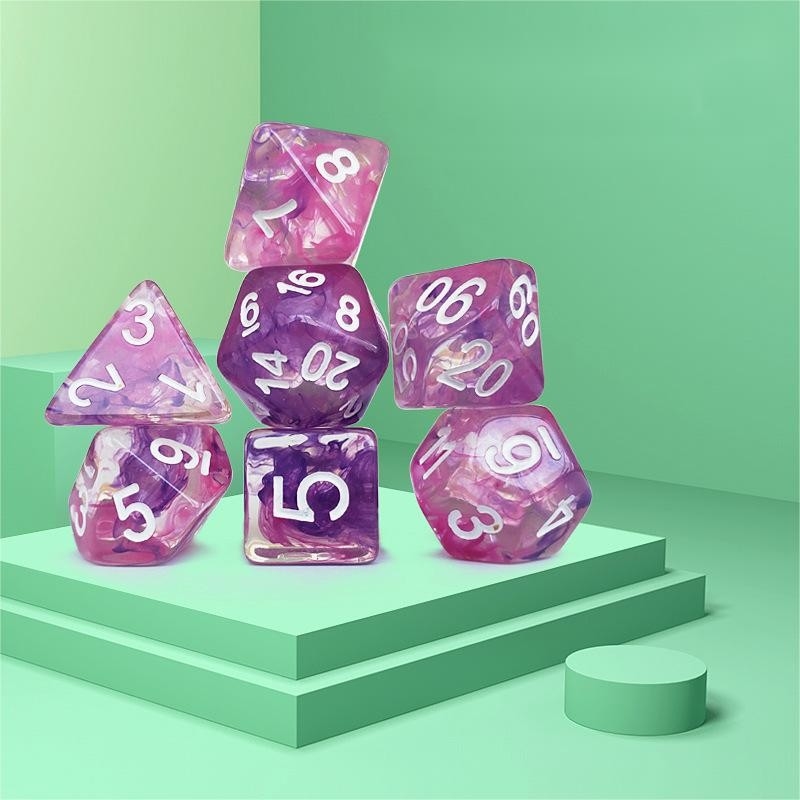 Kleurrijke roze paarse sterrenhemel Resin Boarding Dice Set dnd dice